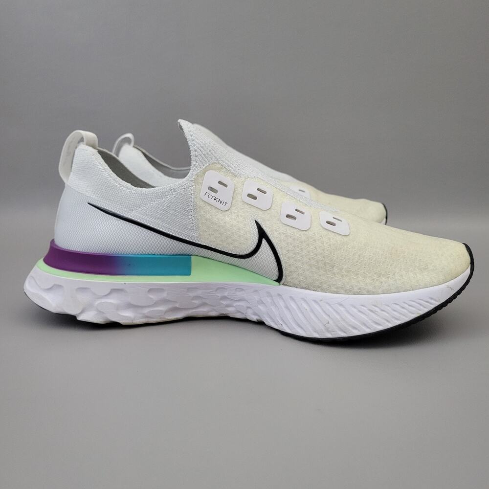 Nike React Infinity Run Flyknit Mens Shoes 11.5 White Black Green Knit Sneakers - Picture 3 of 11